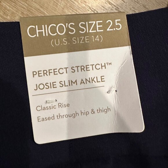 CHICOS WOMENS BLUE PERFECT STRETCH 2.5 JOSIE SLIM ANKLE US SIZE 14 PANTS - Picture 13 of 14